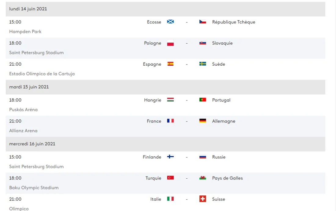 Programme de la semaine